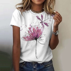 T-shirt libéllule avec impression jardin d'été avec libéllule rose