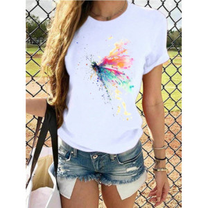 T-shirt libéllule aux ailes d'éclaboussures de couleurs