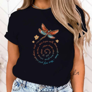 T-shirt libéllule Citation en spirale  couleur Noir