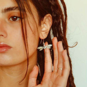 Vue Portée Boucles d'Oreilles Libellule Éclat de Cristal