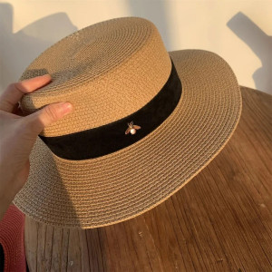 Chapeau de paille rétro tressé pour femme avec petite abeille Perle Blanche - 4 couleurs au choix !