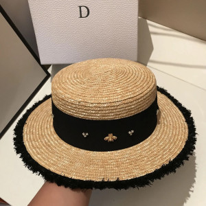 Chapeau de paille rétro tressé pour femme avec petite abeille et strass