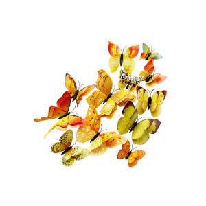Lot de 12 pièces d'Autocollant Mural Papillons 3D Créatifs Multicolores couleur jaune