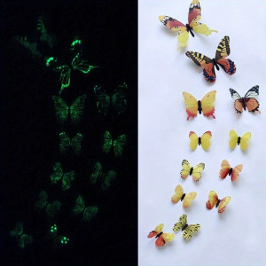 Autocollant Mural Papillon 3D Fluorescents dans le noir - couleur Jaune et or