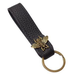 Royal Elegance Bee Keychain | Leather & Bronze Bee Charm