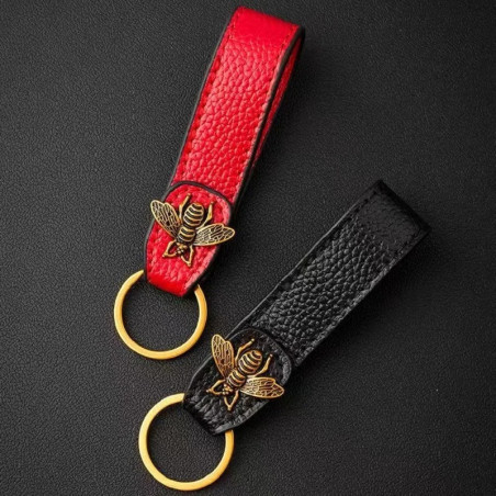 Royal Elegance Bee Keychain | Leather & Bronze Bee Charm