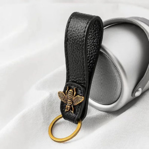 Royal Elegance Bee Keychain | Leather & Bronze Bee Charm
