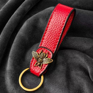 Royal Elegance Bee Keychain | Leather & Bronze Bee Charm