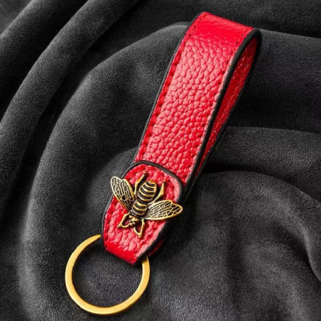 Royal Elegance Bee Keychain | Leather & Bronze Bee Charm