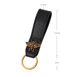 Royal Elegance Bee Keychain | Leather & Bronze Bee Charm