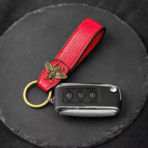 Royal Elegance Bee Keychain | Leather & Bronze Bee Charm
