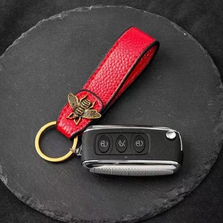 Royal Elegance Bee Keychain | Leather & Bronze Bee Charm