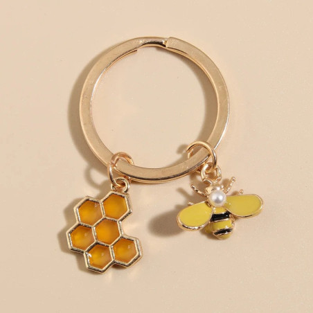 Golden Honeycomb Bee Keychain | Cute Bee Jewelry | 1001Bees
