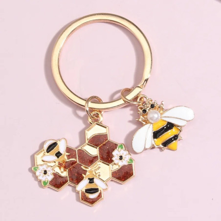 Golden Honeycomb Bee Keychain | Cute Bee Lover Gift Idea