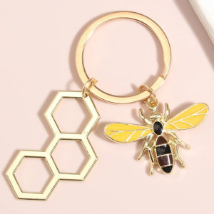 Gold Hexagon Bee Keychain | Cute Minimalist Bee Jewelry Gift