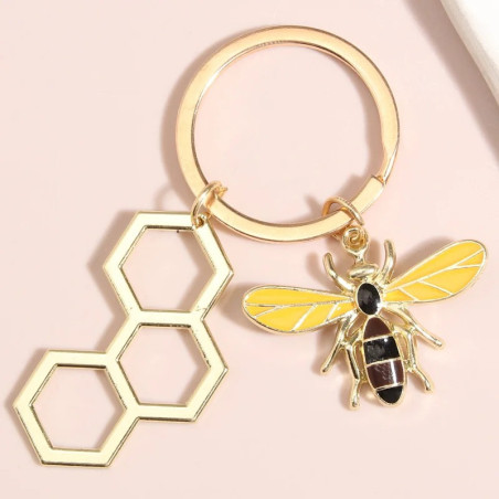 Gold Hexagon Bee Keychain | Cute Minimalist Bee Jewelry Gift