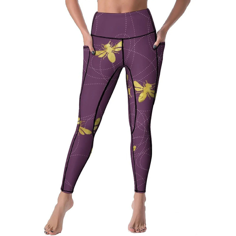 Women's Bee Leggings "Royal Bee in Purple" - Cute & Comfy