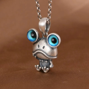 Sapphire-Eyed Frog Necklace | Cute Sterling Silver Jewelry Gift