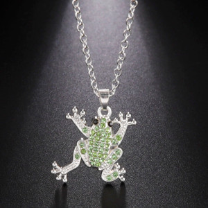 Emerald Rhinestone Frog Necklace | Cute Gift for Nature Lovers
