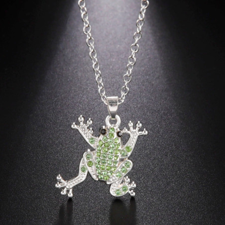 Emerald Rhinestone Frog Necklace | Cute Gift for Nature Lovers