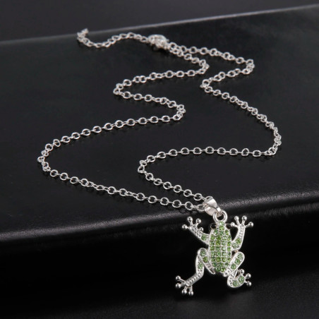 Emerald Rhinestone Frog Necklace | Cute Gift for Nature Lovers