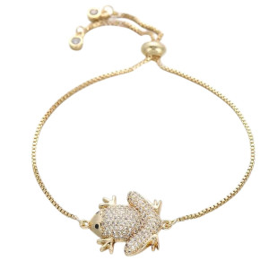 Bracelet Grenouille Dorée avec Strass Étincelants