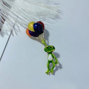 Funny Frog with Balloons Brooch Pin - Cute Unique Jewelry Gift