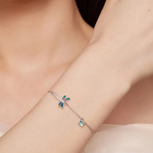 Bracelet Libellule Douce Éclat d'Aigue-Marine - Argent Sterling 925S