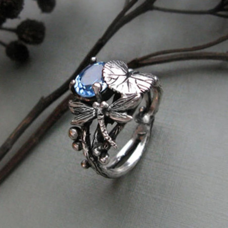 Enchanted Dragonfly Ring with Blue Zircon | Cute Jewelry Gift