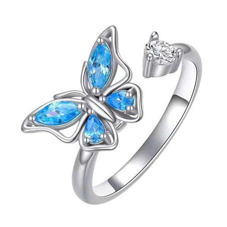 Azure Crystal Butterfly Spinner Ring | Cute Anxiety Ring Gift