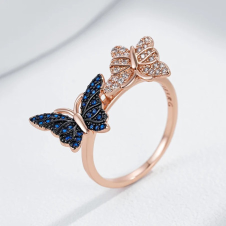 Shimmering Duo Butterfly Ring | Elegant Rose Gold Jewelry