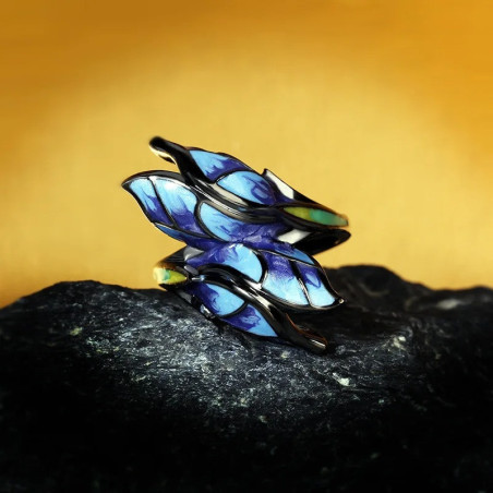 Midnight Blue Enamel Butterfly Ring – Artistic & Elegant Jewelry