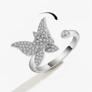 Bague Papillon Scintillante Anti-Stress Argentée - bague tournante !