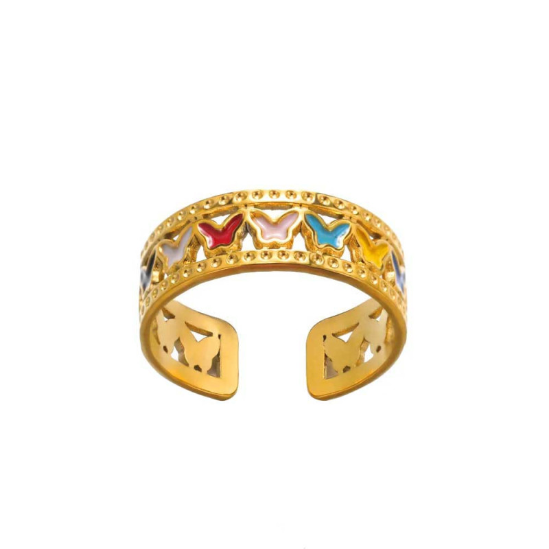 Gold Rainbow Butterfly Ring – Cute Enamel Jewelry for Women