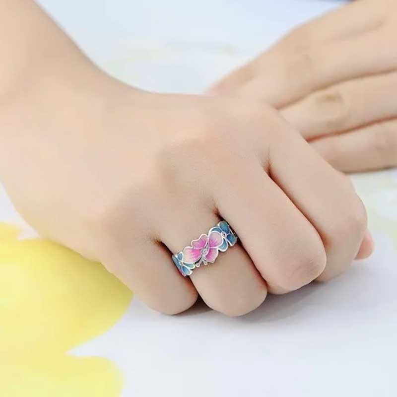 Cute Enamel Butterfly Ring | 925 Sterling Silver Jewelry