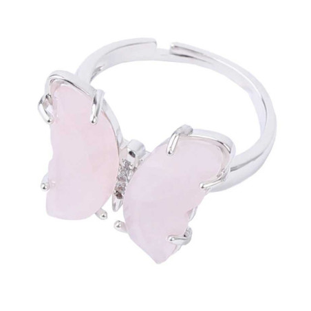 Cute Rose Quartz Butterfly Ring | Natural Stone & Zircon