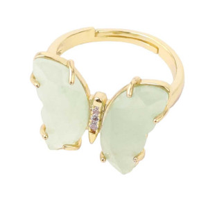 Gentle Aventurine Butterfly Ring | Natural Stone & Zircon Jewelry