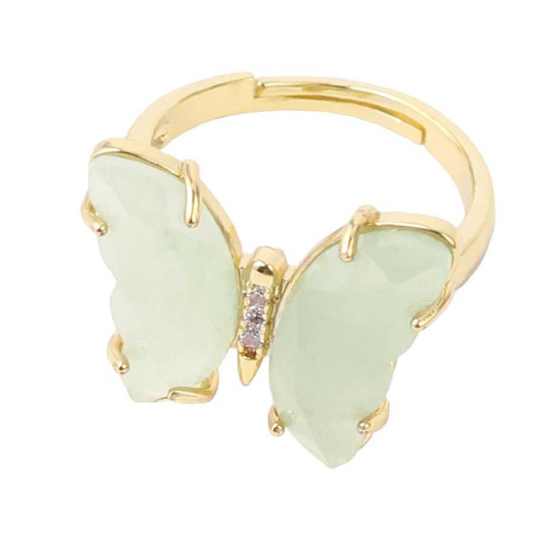 Gentle Aventurine Butterfly Ring | Natural Stone & Zircon Jewelry