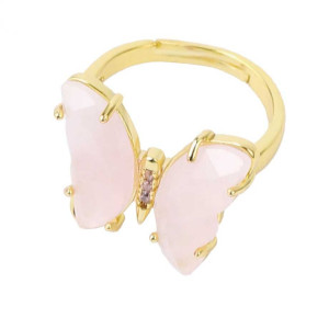 Cute Butterfly Ring with Rose Quartz | Adjustable Gift Idea