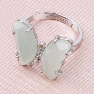 Adjustable White Quartz Butterfly Ring | Unique Women's Gift
