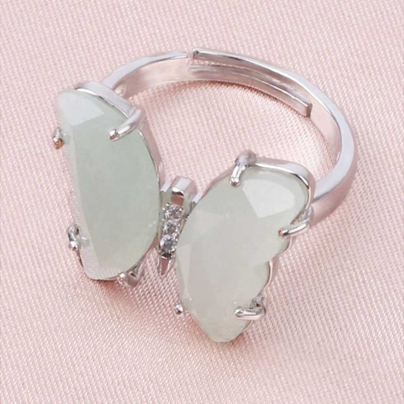 Adjustable White Quartz Butterfly Ring | Unique Women's Gift