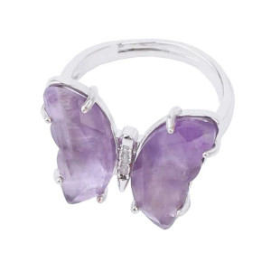 Silver Amethyst Butterfly Ring | Unique Adjustable Gift Idea