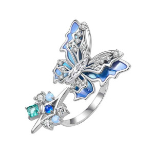 Azure Shimmer Crystal Butterfly Ring | Unique Jewelry Gift