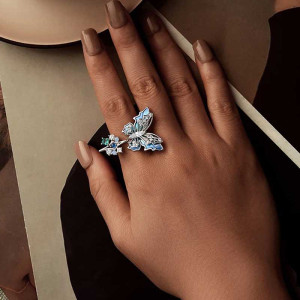 Azure Shimmer Crystal Butterfly Ring | Unique Jewelry Gift