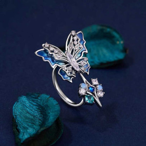 Azure Shimmer Crystal Butterfly Ring | Unique Jewelry Gift