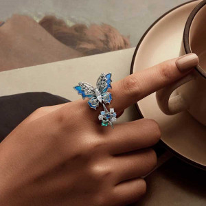 Azure Shimmer Crystal Butterfly Ring | Unique Jewelry Gift