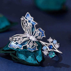 Azure Shimmer Crystal Butterfly Ring | Unique Jewelry Gift