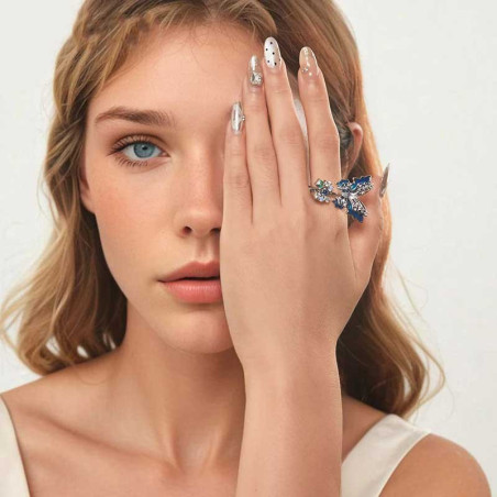 Azure Shimmer Crystal Butterfly Ring | Unique Jewelry Gift