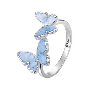 Celestial Blue Triple Butterfly Ring | Adjustable & Unique Gift