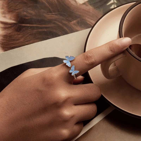Celestial Blue Triple Butterfly Ring | Adjustable & Unique Gift